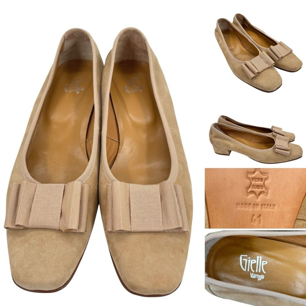 Gielle Viareggo Tan Suede Ballet Bow Shoes Sz.9.5-10/41